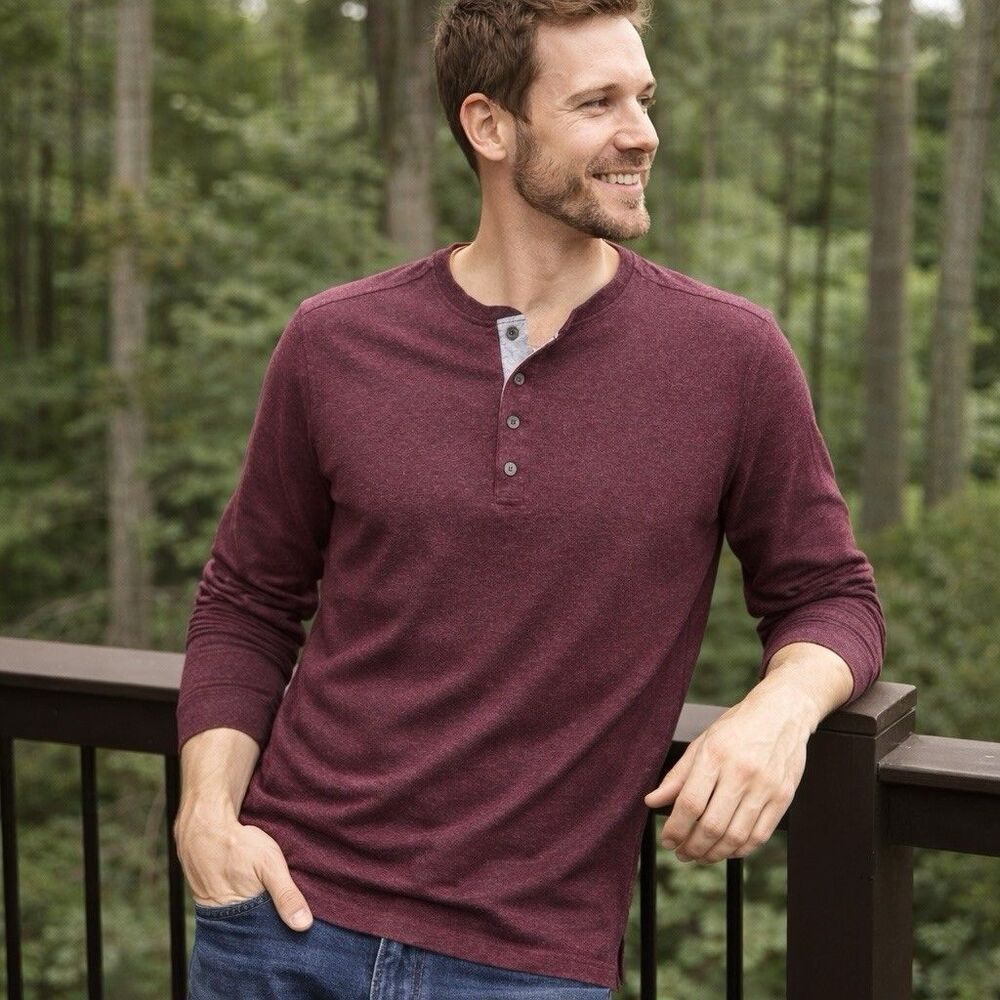 UNTUCKit Mens Grassi Double-Faced Long Sleeve Henley Shirt Sz L Soft Casual